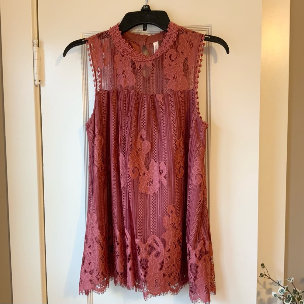 Lace Tank Top with Mock Turtleneck